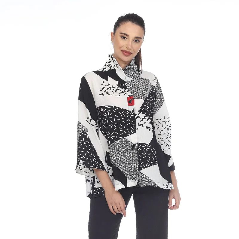 Moonlight ''Starburst" Abstract-Print Blouse in Black/Grey - 3448-B/G