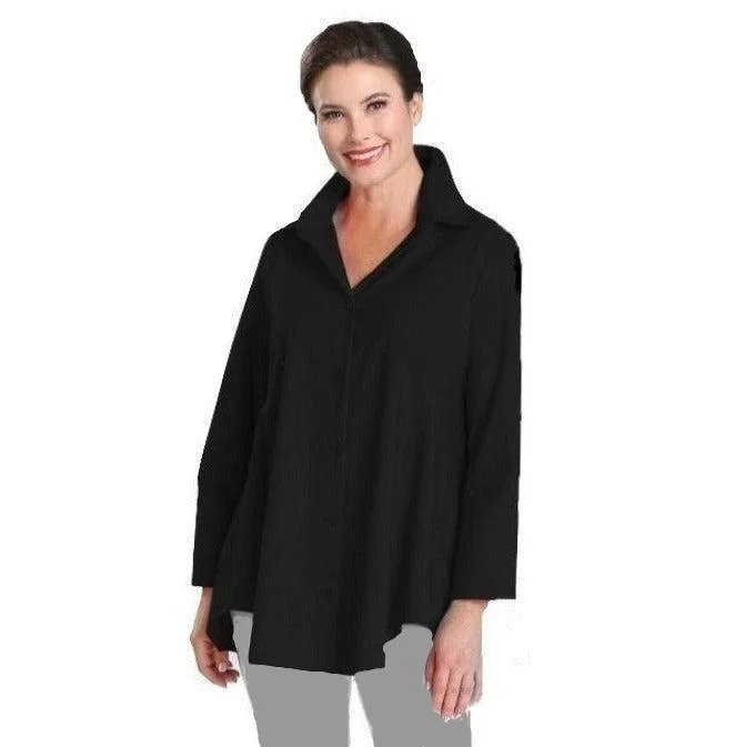 IC Collection High-Low Button-Front Blouse in Black - 3778B-BK