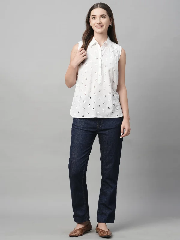 Women's White Cotton Regular Fit Blouse