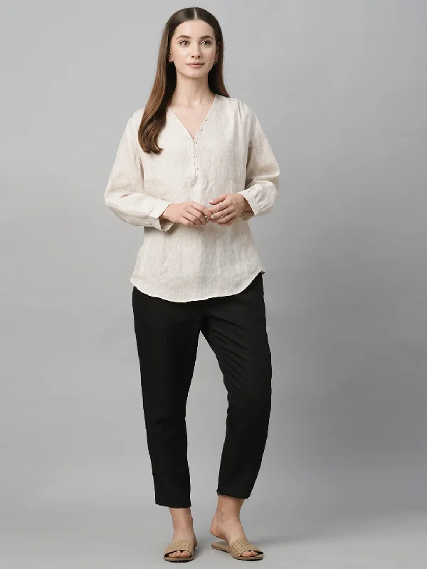 Women's Natural Linen Loose Fit Blouse