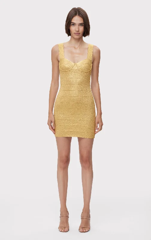 Disco Knit Bustier Mini Dress | Metallic Gold