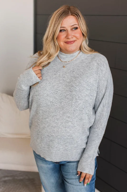 Maybe Later Knit Dolman Sweater- Heather Grey