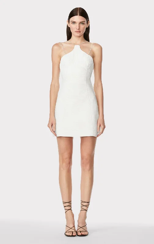 Ottoman Mini Dress With Crystal Chain | Alabaster