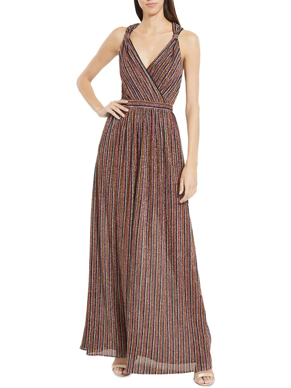 Womens Metallic Striped Evening Dress