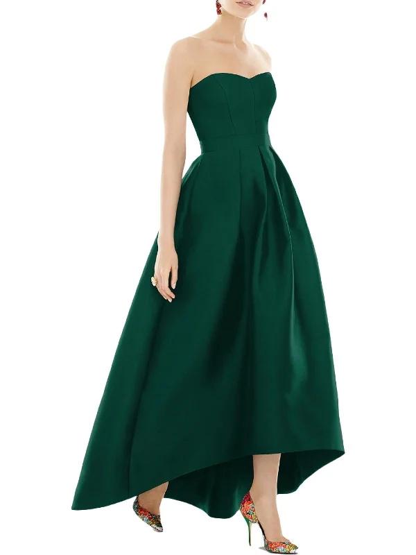 Womens Satin Hi-Low Evening Dress