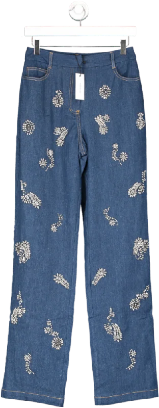 Karen Millen Blue Embellished Mid Rise Straight Leg Denim Jeans UK 6