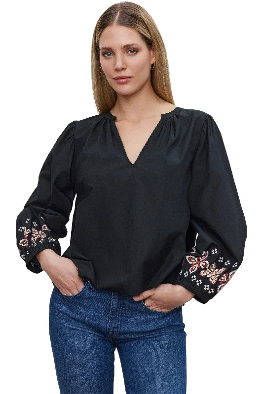 Velvet Paola Embroidered Top in Black