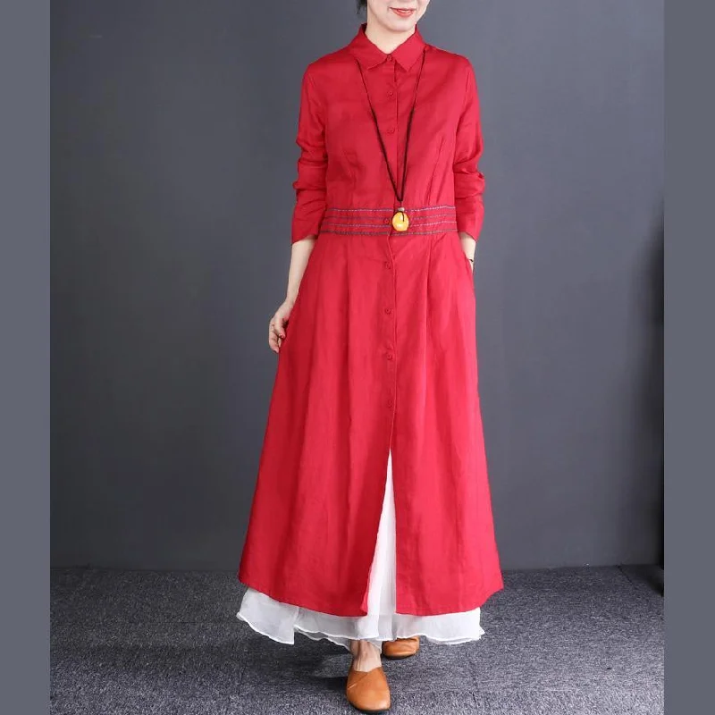 2019 red Coat Women oversize long coats lapel embroidery outwear