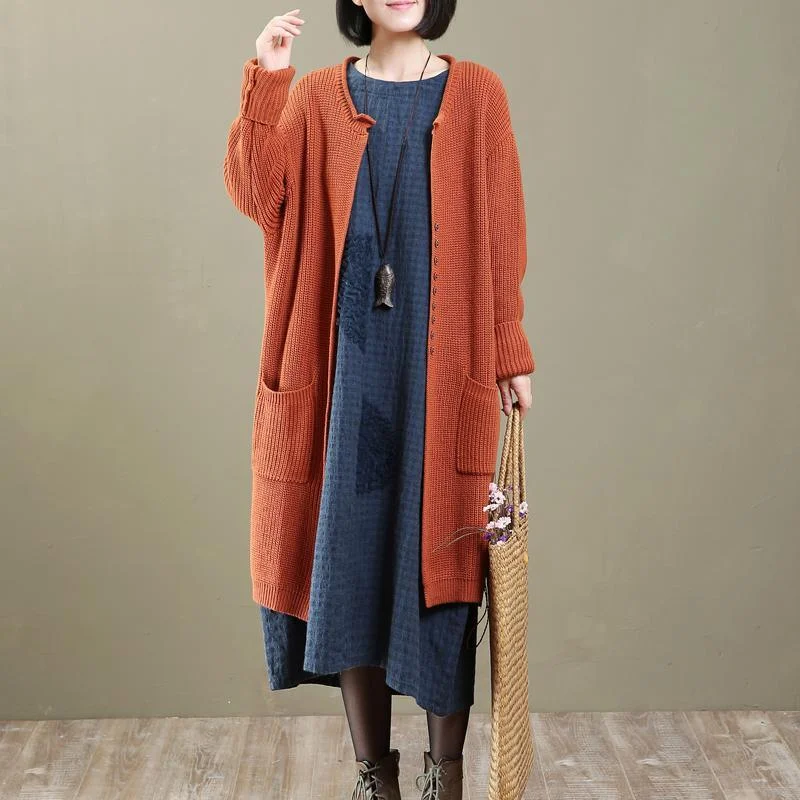 2021 spring orange knit cardigans long oversized sweater coats