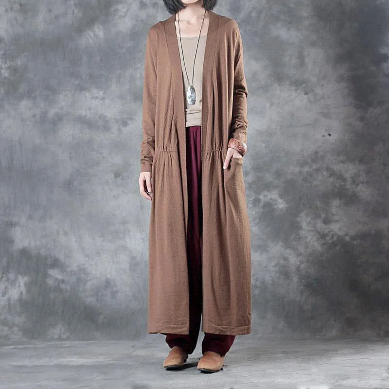 autumn winter new dark khaki casaul long knit cardigan plus size long sleeve sweater coats