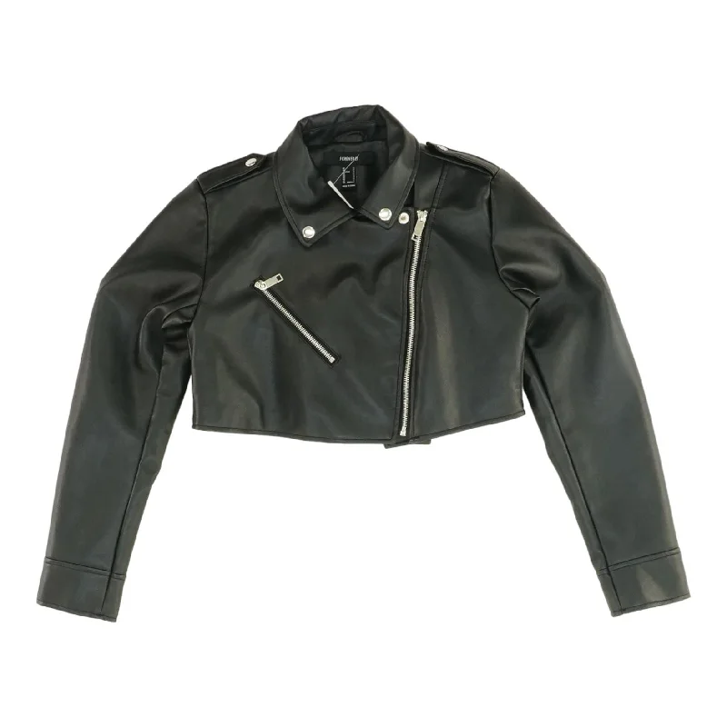 Black Solid Faux Leather Jacket