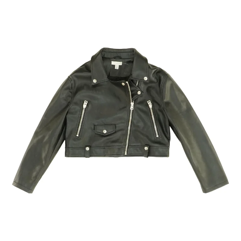 Black Solid Faux Leather Jacket