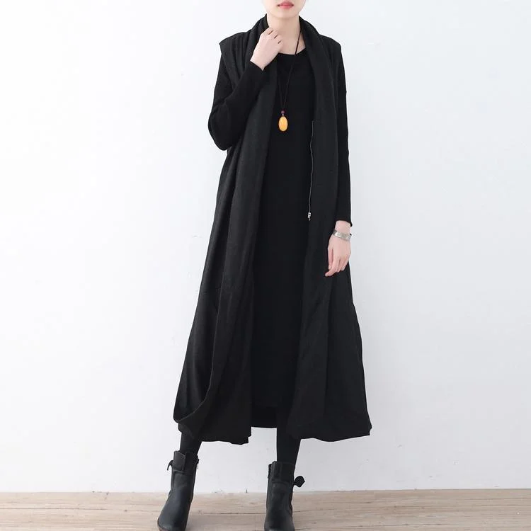 black Winter coat plussize asymmetric hem Wool Coat boutique sleeveless maxi coat