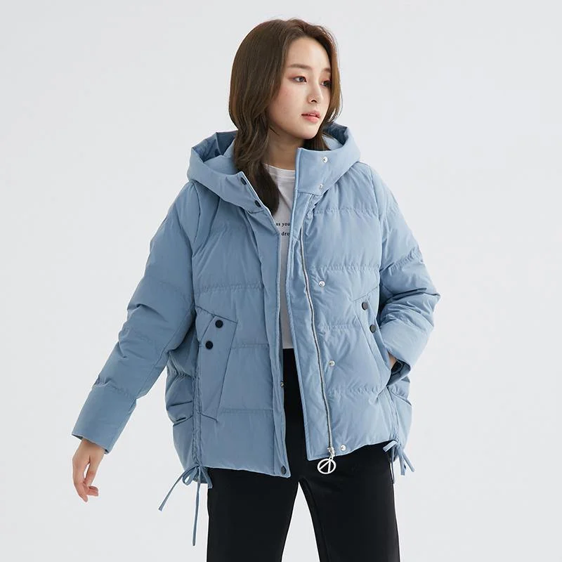 Fine gray blue warm winter coat plus size side tie snow jackets hooded Jackets