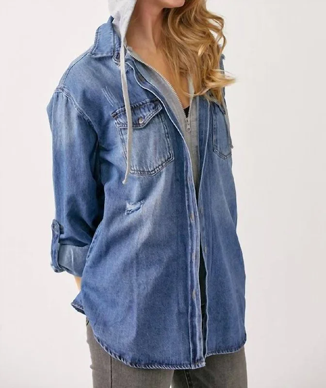 Diane Hooded Shirt Jacket In Denim