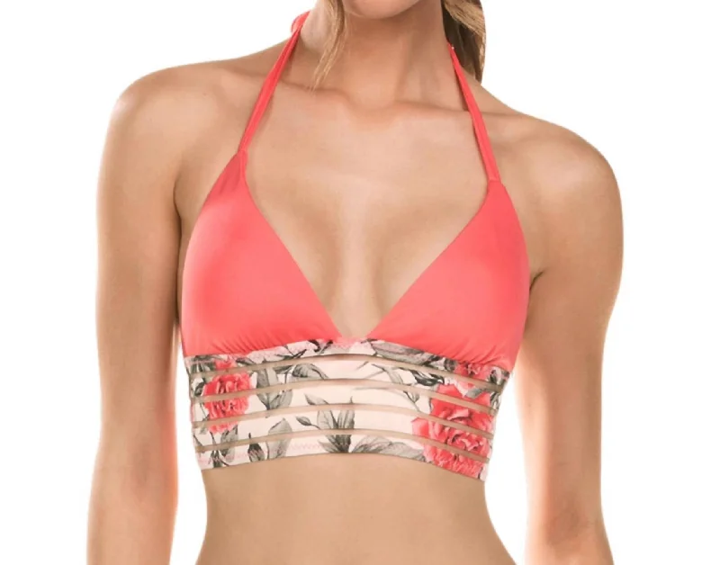 Long Line Halter Bikini Top In Printed Illusion