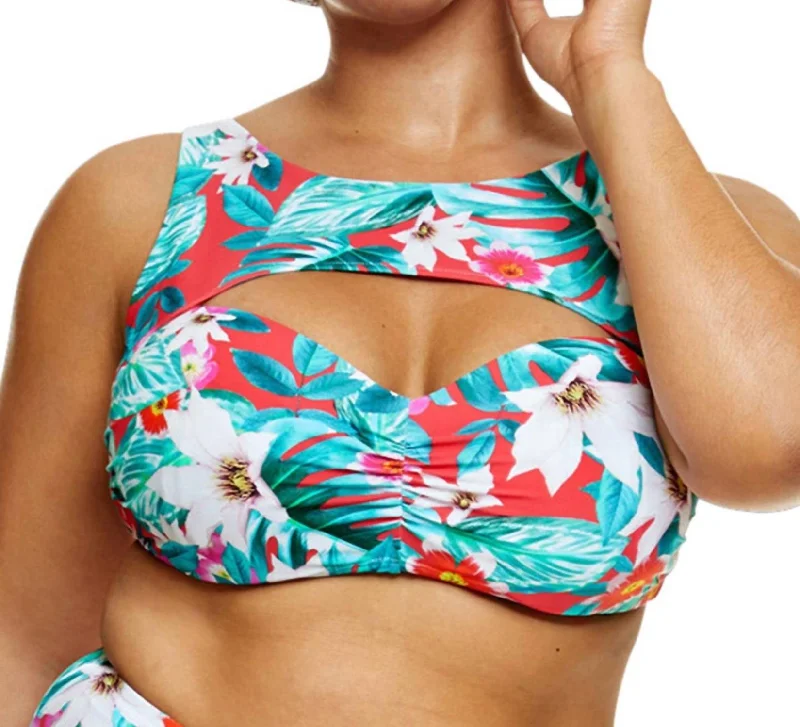 Martinique Floral Sweetheart Cut Out Bikini Top In Blue