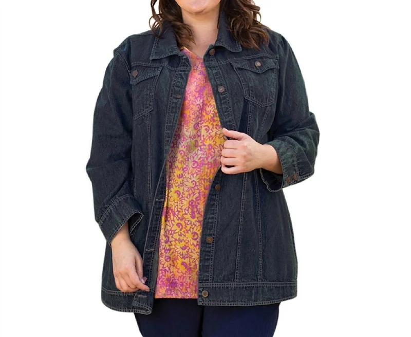 Premium Long Sleeve Rydel Denim Jacket - Plus Size In Dark Wash Denim