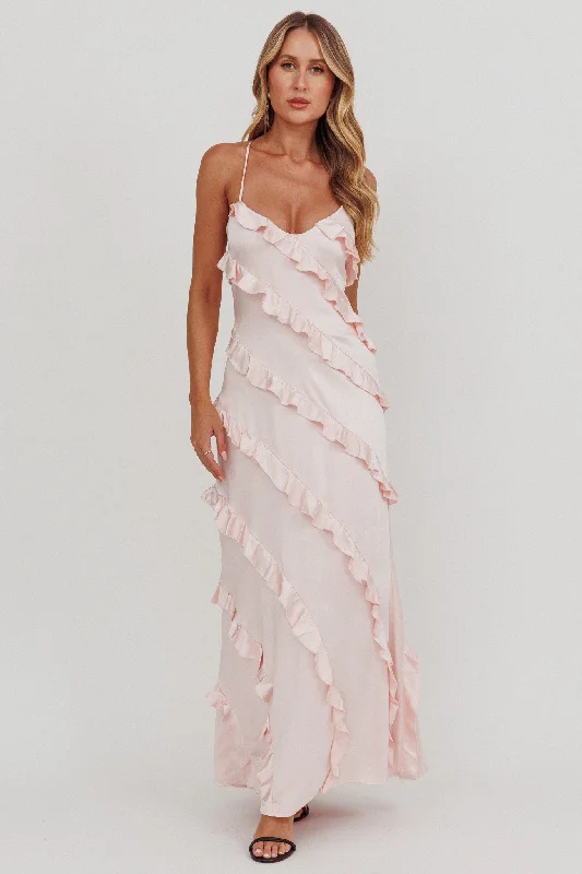 Arrabel Ruffle Trim Maxi Dress Blush