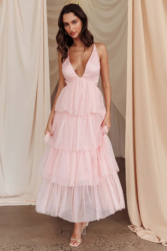 Auguste Tiered Frill Midi Dress Blush