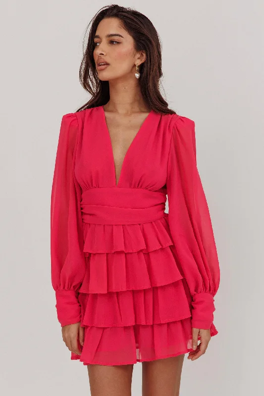 Dalisa Long Sleeve Ruffle Mini Dress Fuchsia