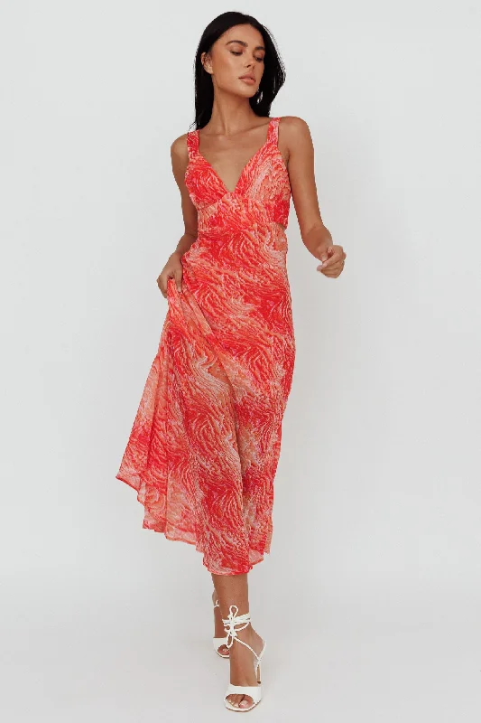 Willa Tie Back Midi Dress Print Peach