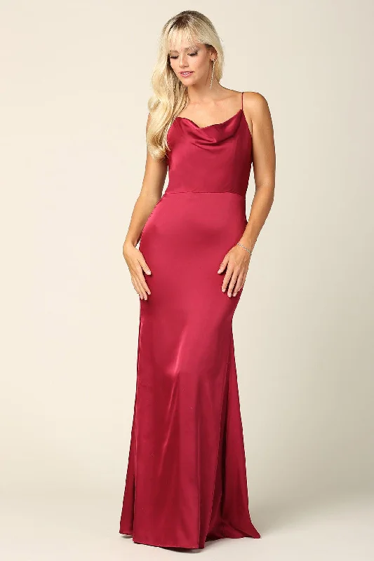 Long Spaghetti Strap Formal Satin Bridesmaids Dress